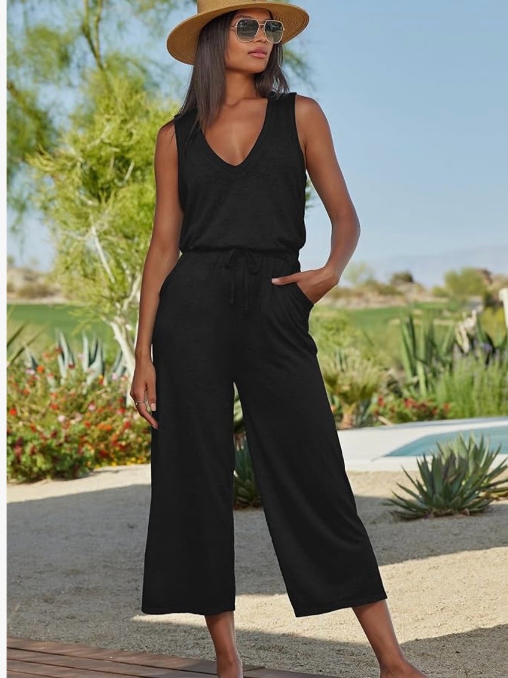 BECCA Women's Beach Date Jumpsuit, Casual, Sleeveless With Pockets, Beach Cover